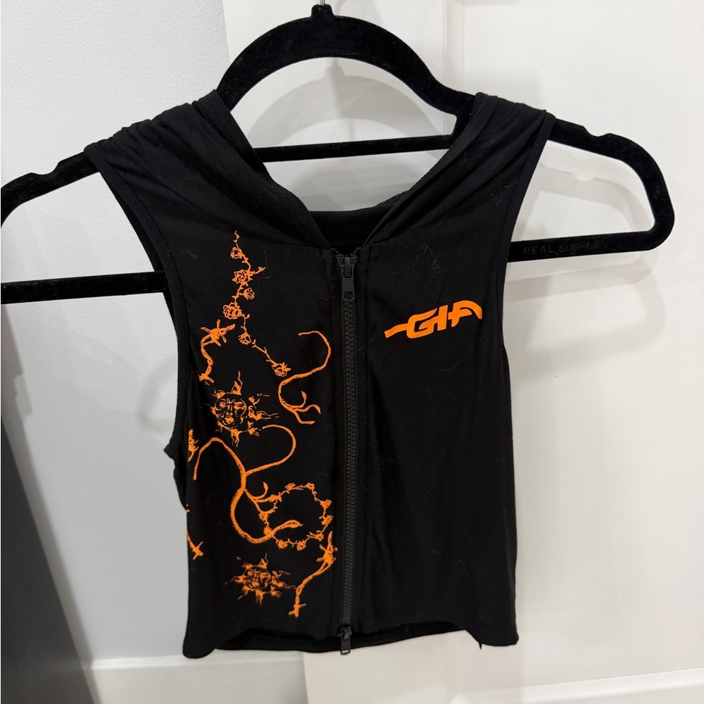 I.AM.GIA Black and Orange Hooded Tank Top